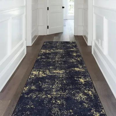 Layla 2'6'' x 10' Black/Gold Machine Washable Low-Pile, Non-Slip, Non-Shedding, Foldable, Kid & Pet Friendly Area Rug