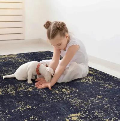 Layla 2'6'' x 10' Black/Gold Machine Washable Low-Pile, Non-Slip, Non-Shedding, Foldable, Kid & Pet Friendly Area Rug