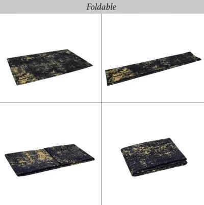 Layla 2'6'' x 10' Black/Gold Machine Washable Low-Pile, Non-Slip, Non-Shedding, Foldable, Kid & Pet Friendly Area Rug