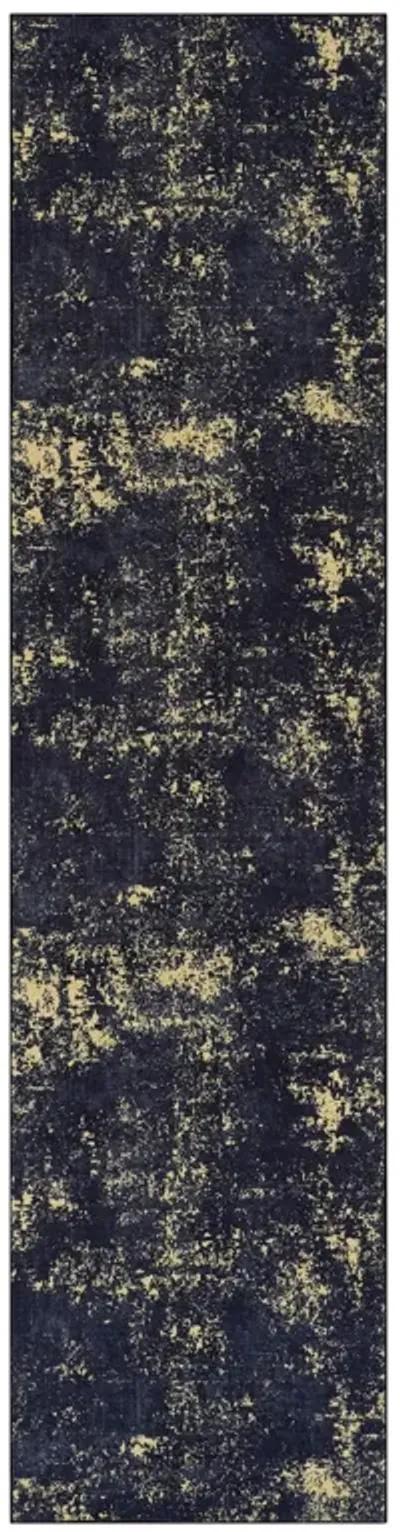 Layla 2'6'' x 10' Black/Gold Machine Washable Low-Pile, Non-Slip, Non-Shedding, Foldable, Kid & Pet Friendly Area Rug