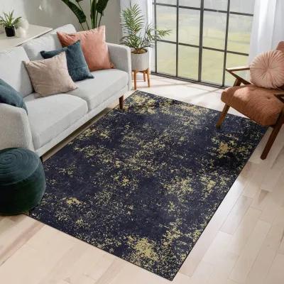 Layla 3' x 5' Black/Gold Machine Washable Low-Pile, Non-Slip, Non-Shedding, Foldable, Kid & Pet Friendly Area Rug