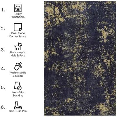 Layla 4' x 6' Black/Gold Machine Washable Low-Pile, Non-Slip, Non-Shedding, Foldable, Kid & Pet Friendly Area Rug