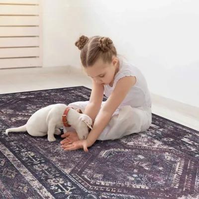 Kaden 4' x 6' Burgundy/Black Machine Washable Low-Pile, Non-Slip, Non-Shedding, Foldable, Kid & Pet Friendly Area Rug