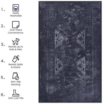 Kaden 2' x 3' Black/Gray Machine Washable Low-Pile, Non-Slip, Non-Shedding, Foldable, Kid & Pet Friendly Area Rug