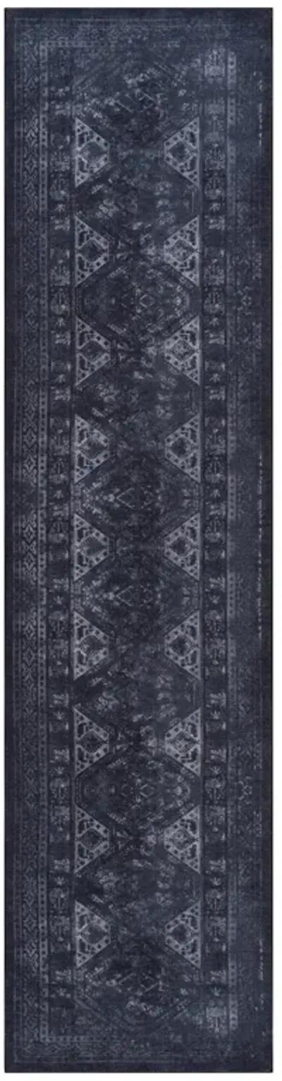 Kaden 2'6'' x 10' Black/Gray Machine Washable Low-Pile, Non-Slip, Non-Shedding, Foldable, Kid & Pet Friendly Area Rug