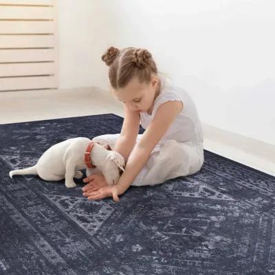 Kaden 4' x 6' Black/Gray Machine Washable Low-Pile, Non-Slip, Non-Shedding, Foldable, Kid & Pet Friendly Area Rug