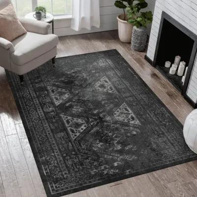 Kaden 4' x 6' Black/Gray Machine Washable Low-Pile, Non-Slip, Non-Shedding, Foldable, Kid & Pet Friendly Area Rug