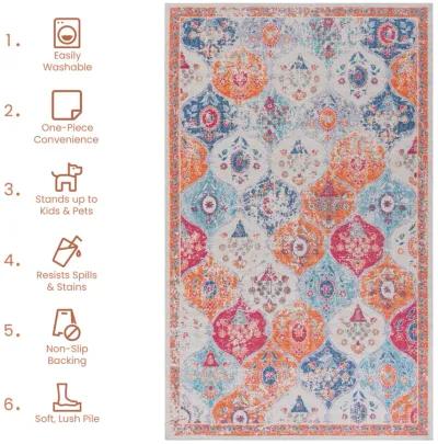 Rigo 2' x 3' Cream/ Machine Washable Low-Pile, Non-Slip, Non-Shedding, Foldable, Kid & Pet Friendly Area Rug