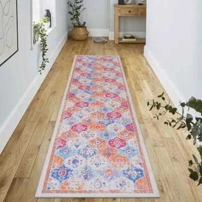 Rigo 2'6'' x 10' Cream/ Machine Washable Low-Pile, Non-Slip, Non-Shedding, Foldable, Kid & Pet Friendly Area Rug