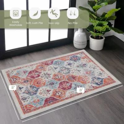 Rigo 3' x 5' Cream/ Machine Washable Low-Pile, Non-Slip, Non-Shedding, Foldable, Kid & Pet Friendly Area Rug