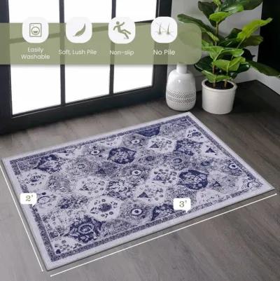 Rigo 2' x 3' Blue/ Machine Washable Low-Pile, Non-Slip, Non-Shedding, Foldable, Kid & Pet Friendly Area Rug