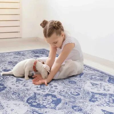 Rigo 3' x 5' Blue/ Machine Washable Low-Pile, Non-Slip, Non-Shedding, Foldable, Kid & Pet Friendly Area Rug