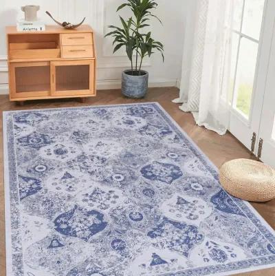 Rigo 6' x 9' Blue/ Machine Washable Low-Pile, Non-Slip, Non-Shedding, Foldable, Kid & Pet Friendly Area Rug