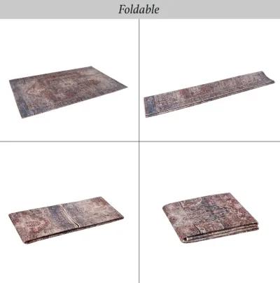 Elko 2' x 3' Burgundy/Blue Machine Washable Low-Pile, Non-Slip, Non-Shedding, Foldable, Kid & Pet Friendly Area Rug