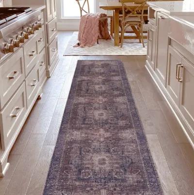 Elko 2'6'' x 10' Burgundy/Blue Machine Washable Low-Pile, Non-Slip, Non-Shedding, Foldable, Kid & Pet Friendly Area Rug