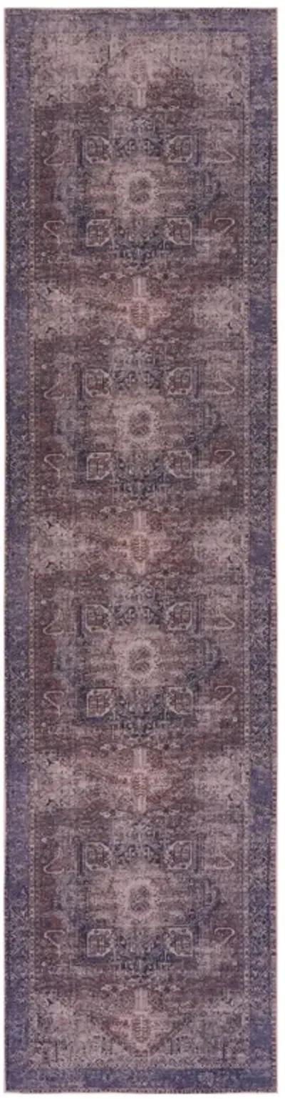 Elko 2'6'' x 10' Burgundy/Blue Machine Washable Low-Pile, Non-Slip, Non-Shedding, Foldable, Kid & Pet Friendly Area Rug