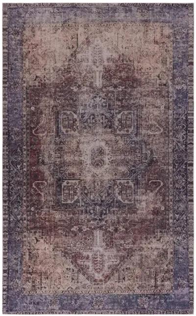 Elko 3' x 5' Burgundy/Blue Machine Washable Low-Pile, Non-Slip, Non-Shedding, Foldable, Kid & Pet Friendly Area Rug