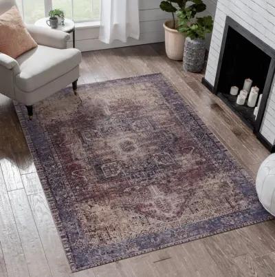 Elko 4' x 6' Burgundy/Blue Machine Washable Low-Pile, Non-Slip, Non-Shedding, Foldable, Kid & Pet Friendly Area Rug