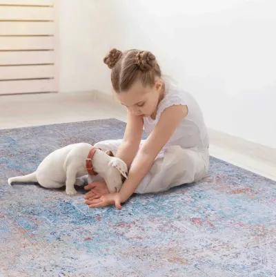 Elko 3' x 5' Yellow/Cream Machine Washable Low-Pile, Non-Slip, Non-Shedding, Foldable, Kid & Pet Friendly Area Rug