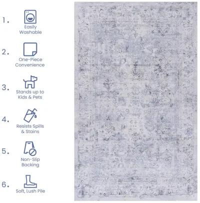 Colca 2'6'' x 10' Blue/Cream Machine Washable Low-Pile, Non-Slip, Non-Shedding, Foldable, Kid & Pet Friendly Area Rug