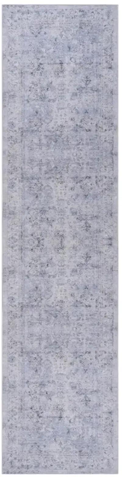 Colca 2'6'' x 10' Blue/Cream Machine Washable Low-Pile, Non-Slip, Non-Shedding, Foldable, Kid & Pet Friendly Area Rug