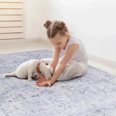 Colca 3' x 5' Blue/Cream Machine Washable Low-Pile, Non-Slip, Non-Shedding, Foldable, Kid & Pet Friendly Area Rug