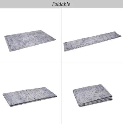 Colca 4' x 6' Blue/Cream Machine Washable Low-Pile, Non-Slip, Non-Shedding, Foldable, Kid & Pet Friendly Area Rug