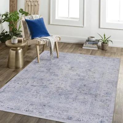 Colca 6' x 9' Blue/Cream Machine Washable Low-Pile, Non-Slip, Non-Shedding, Foldable, Kid & Pet Friendly Area Rug