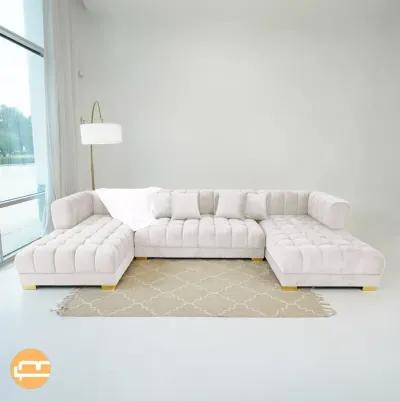 Mayford Ivory Velvet U-Shape Corner Sofa