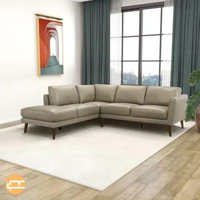 Bexley Beige Leather Sectional Sofa Left Facing Chaise