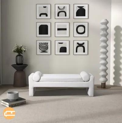 Orion White Boucle Bench