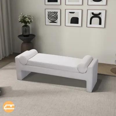 Orion White Boucle Bench