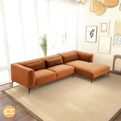 Savoy Burnt Orange Velvet L Shaped Right Sectional Sofa