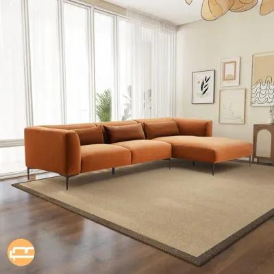 Savoy Burnt Orange Velvet L Shaped Right Sectional Sofa