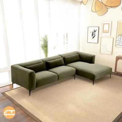 Savoy Green Velvet L Shaped Right Sectional Sofa