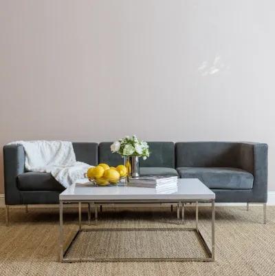 Teresa Square Coffee Table in White with Polished Stainless Steel Base