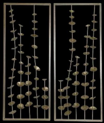 S/2 32" Small Blooms Metal Wall Panels, Gold