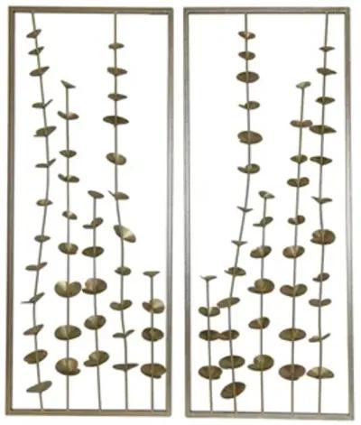 S/2 32" Small Blooms Metal Wall Panels, Gold