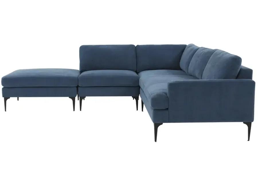 Serena Blue Velvet Large LAF Chaise Sectional with Black Legs