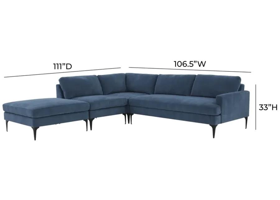 Serena Blue Velvet Large LAF Chaise Sectional with Black Legs