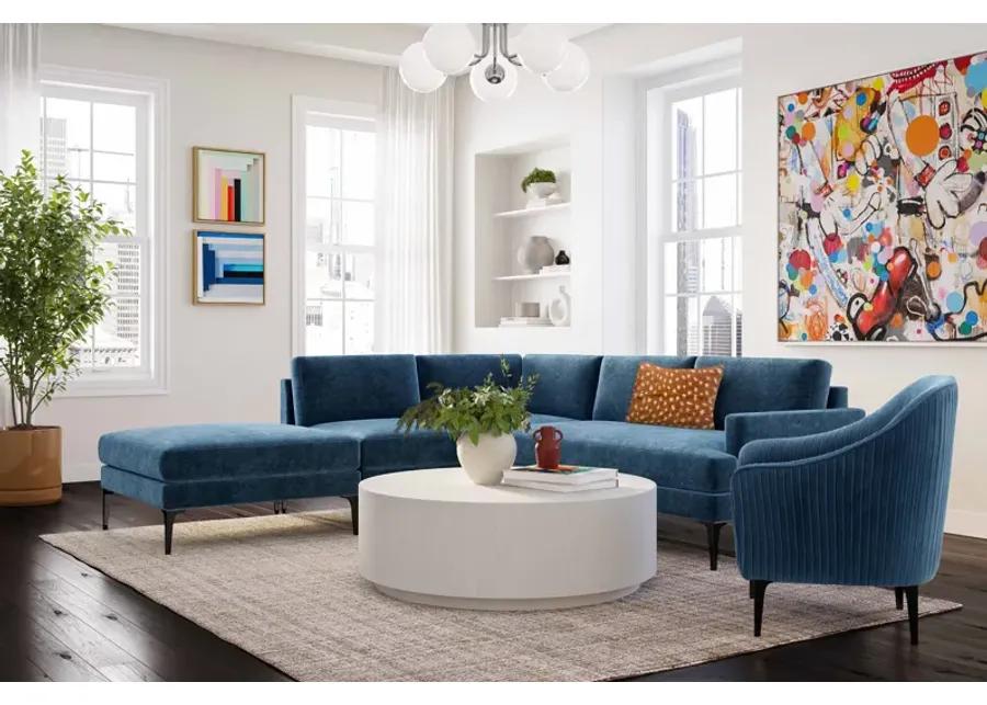 Serena Blue Velvet Large LAF Chaise Sectional with Black Legs