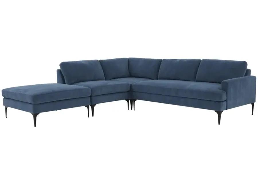 Serena Blue Velvet Large LAF Chaise Sectional with Black Legs