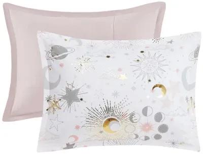 Mi Zone Kids Celia Blush/Gold Starry Sky Metallic Comforter Set with Throw Pillow