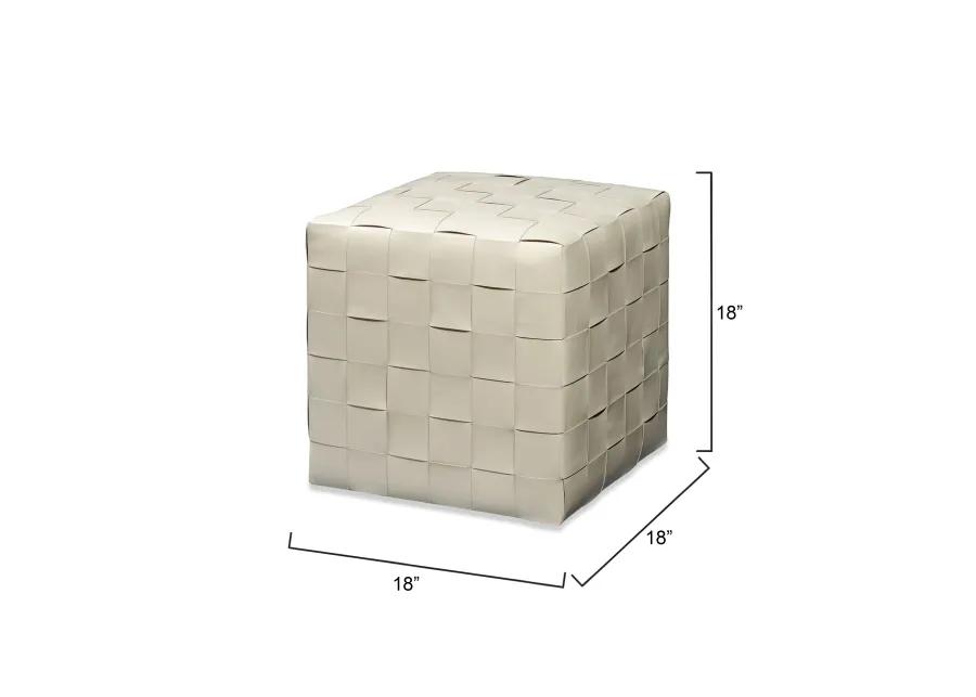 Woven Leather Ottoman, White