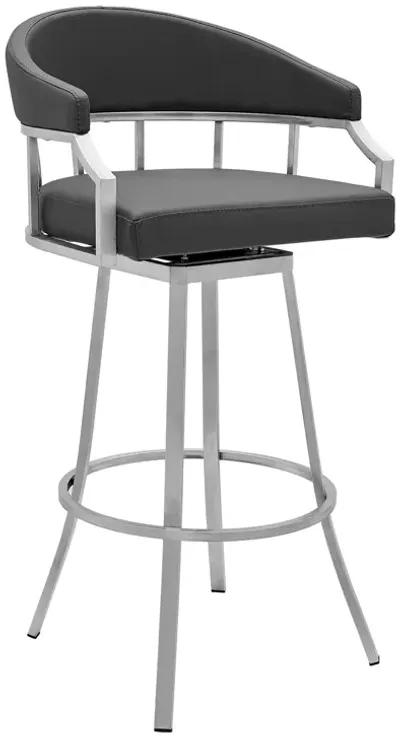 Palmdale Swivel Modern Faux Leather Bar and Counter Stool in Brushed Stainless Steel Finish