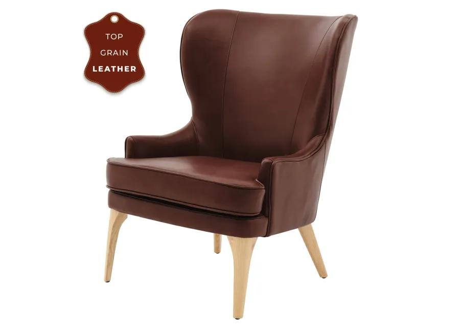 bjorn kd top grain leather accent chair, garrett brown