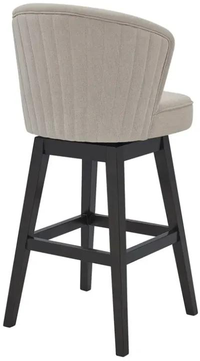 Brandy 30" Bar Height Swivel Tan Fabric and Espresso Wood Bar Stool