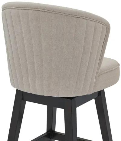 Brandy 30" Bar Height Swivel Tan Fabric and Espresso Wood Bar Stool