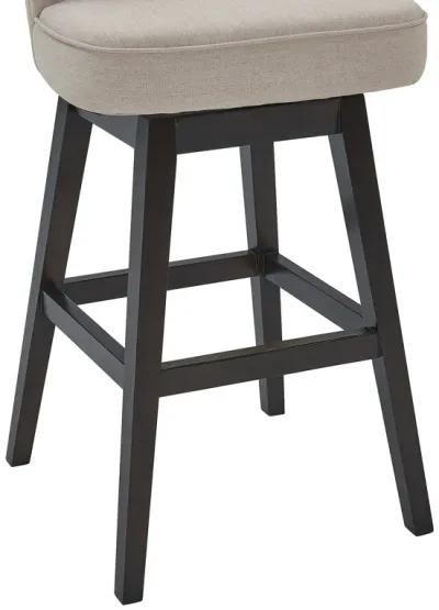 Brandy 30" Bar Height Swivel Tan Fabric and Espresso Wood Bar Stool