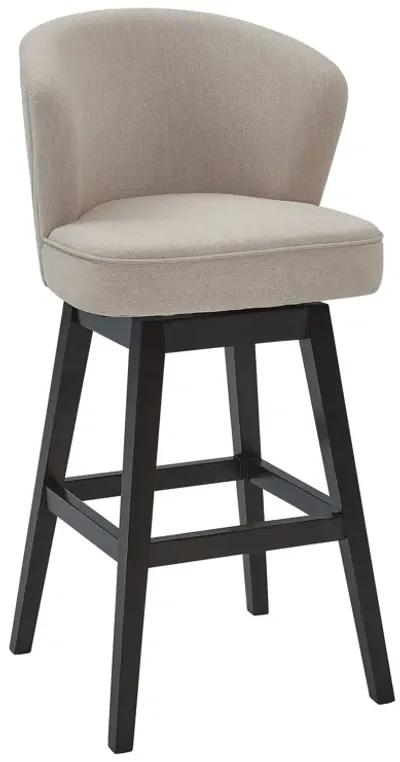 Brandy 30" Bar Height Swivel Tan Fabric and Espresso Wood Bar Stool